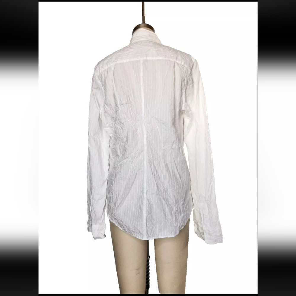 Frank & Eileen Barry Shirt Vertical Stripes Solid White Crinkled Wrinkled S - Picture 7 of 15